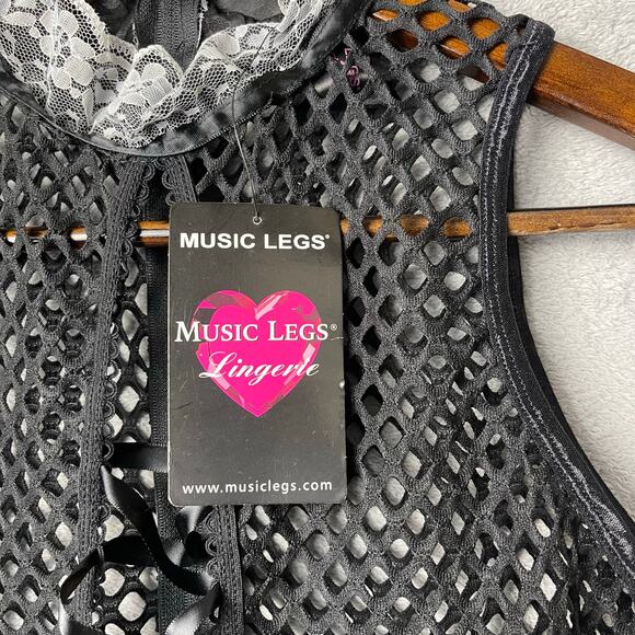 NWT Music Legs Lingerie Maid Costume Womens Plus OS Sexy Fishnet Black Halter - Picture 6 of 11